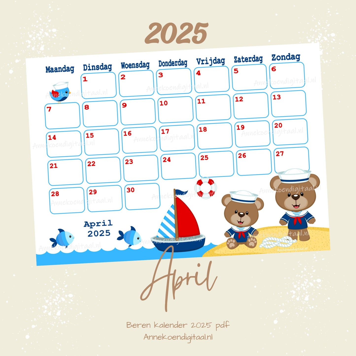 April kalender Matroos serie Beren 2025