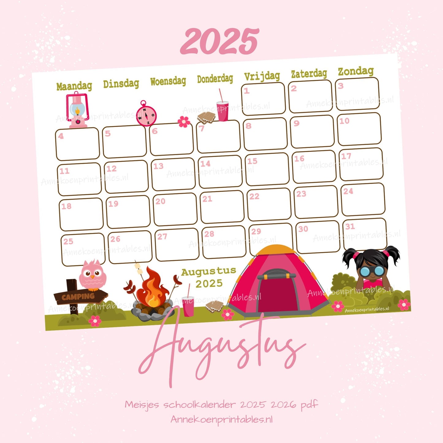 Augustus kalender Camping serie Meisjes 2025 - 2026