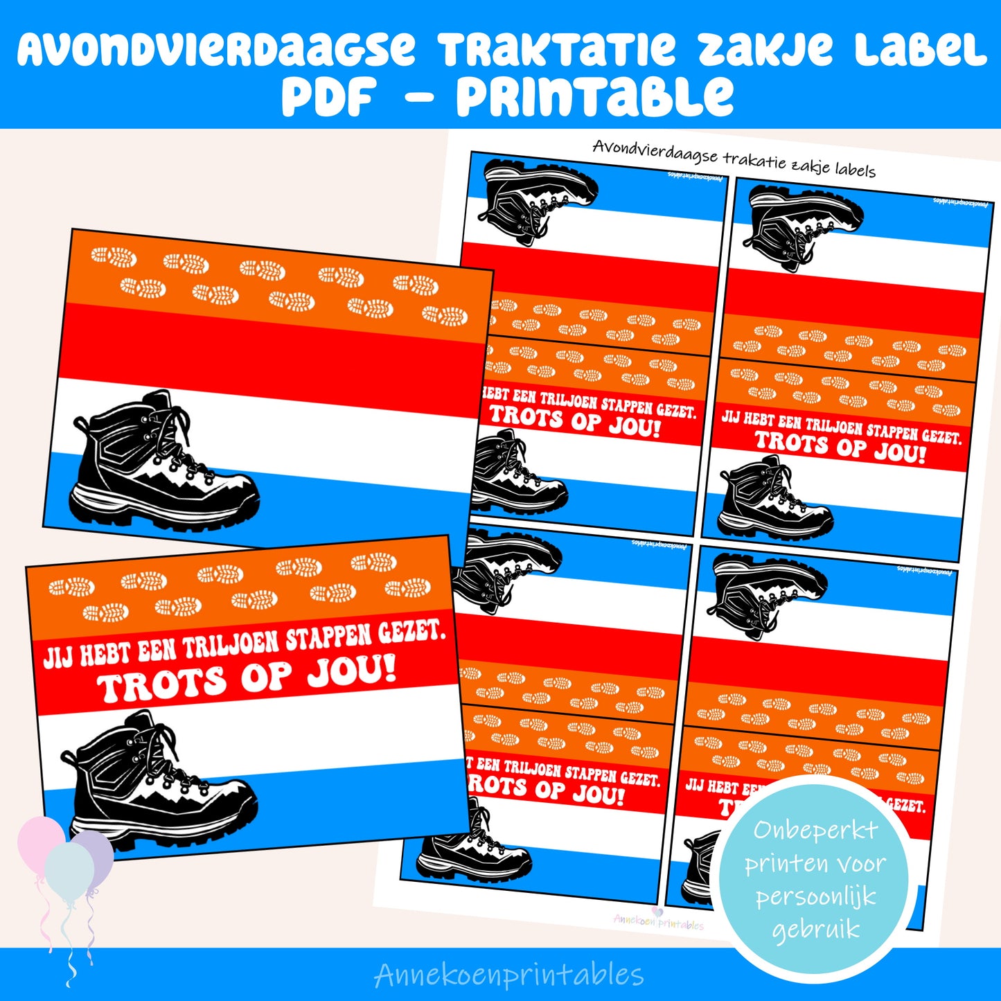 Avondvierdaagse traktatie zakje label Wandelschoen