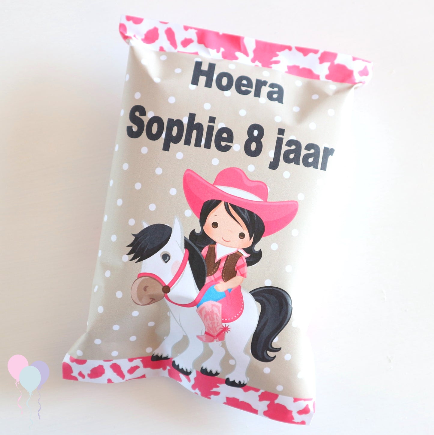 Paardenmeisje chips traktatie zakje zwart haar