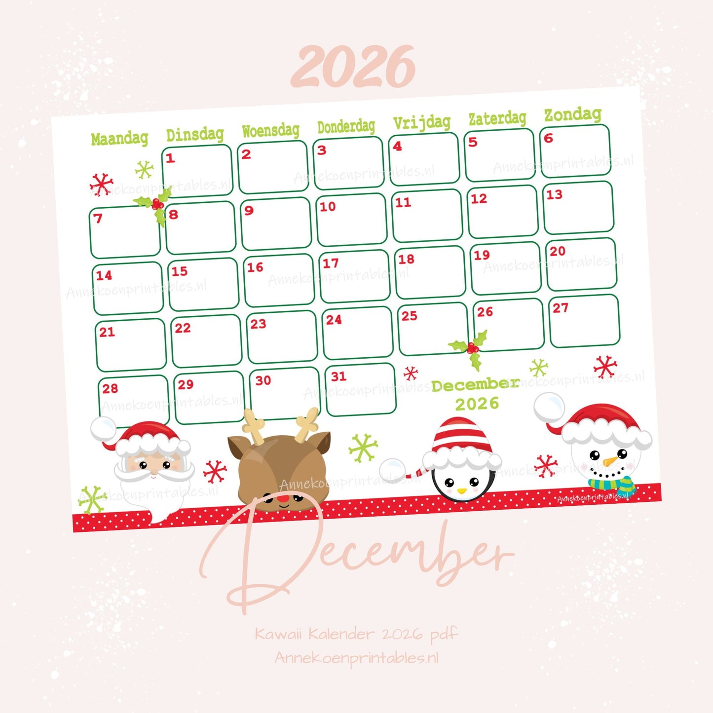 December kalender Kerst serie Kawaii 2026