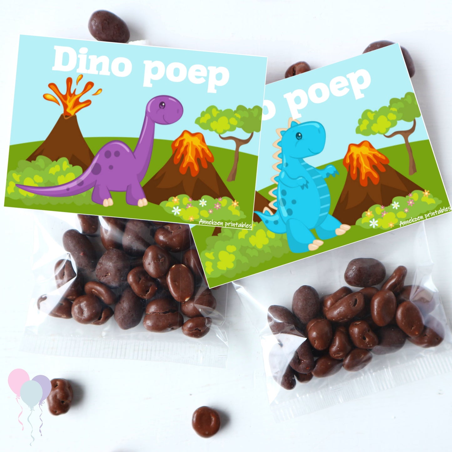 Dino poep traktatie zakje label
