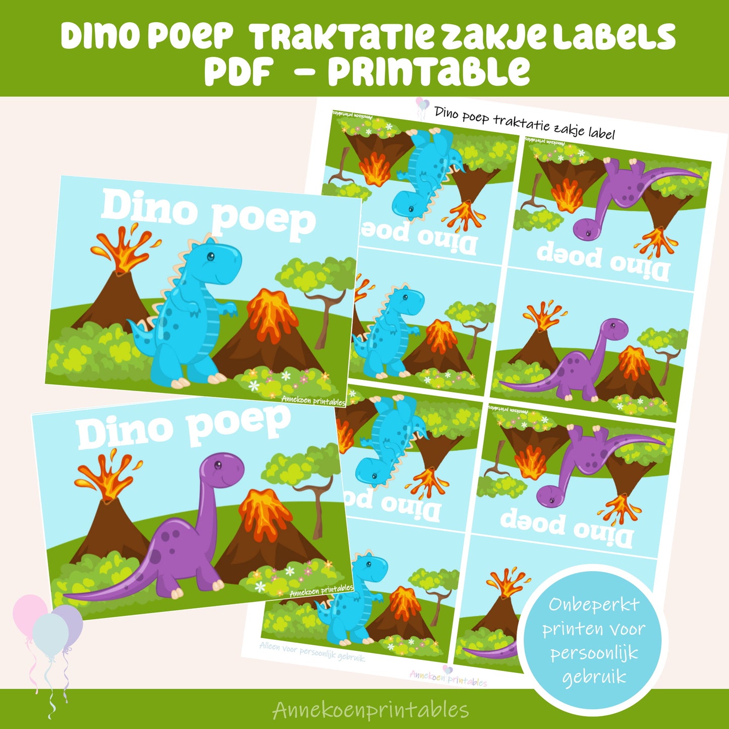 Dino poep traktatie zakje label