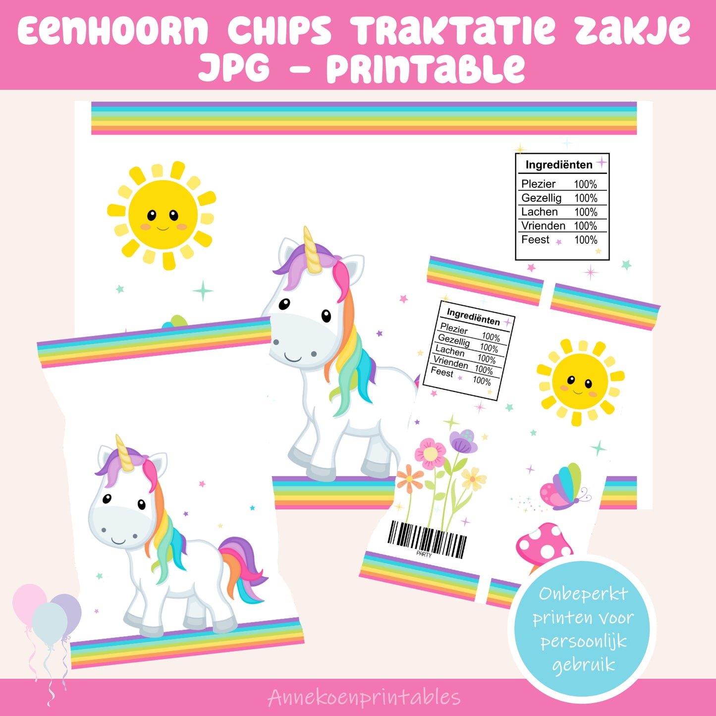 Eenhoorn chips traktatie zakje