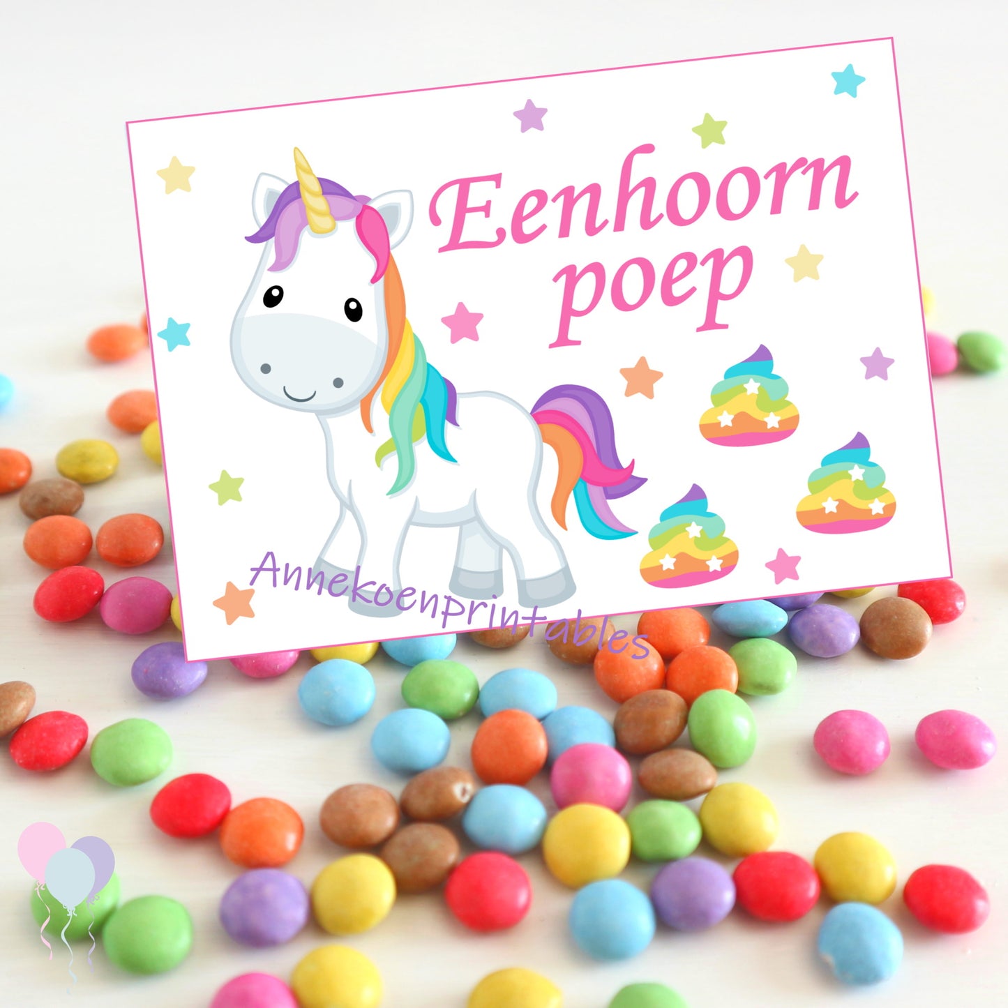 Eenhoorn poep traktatie zakje label