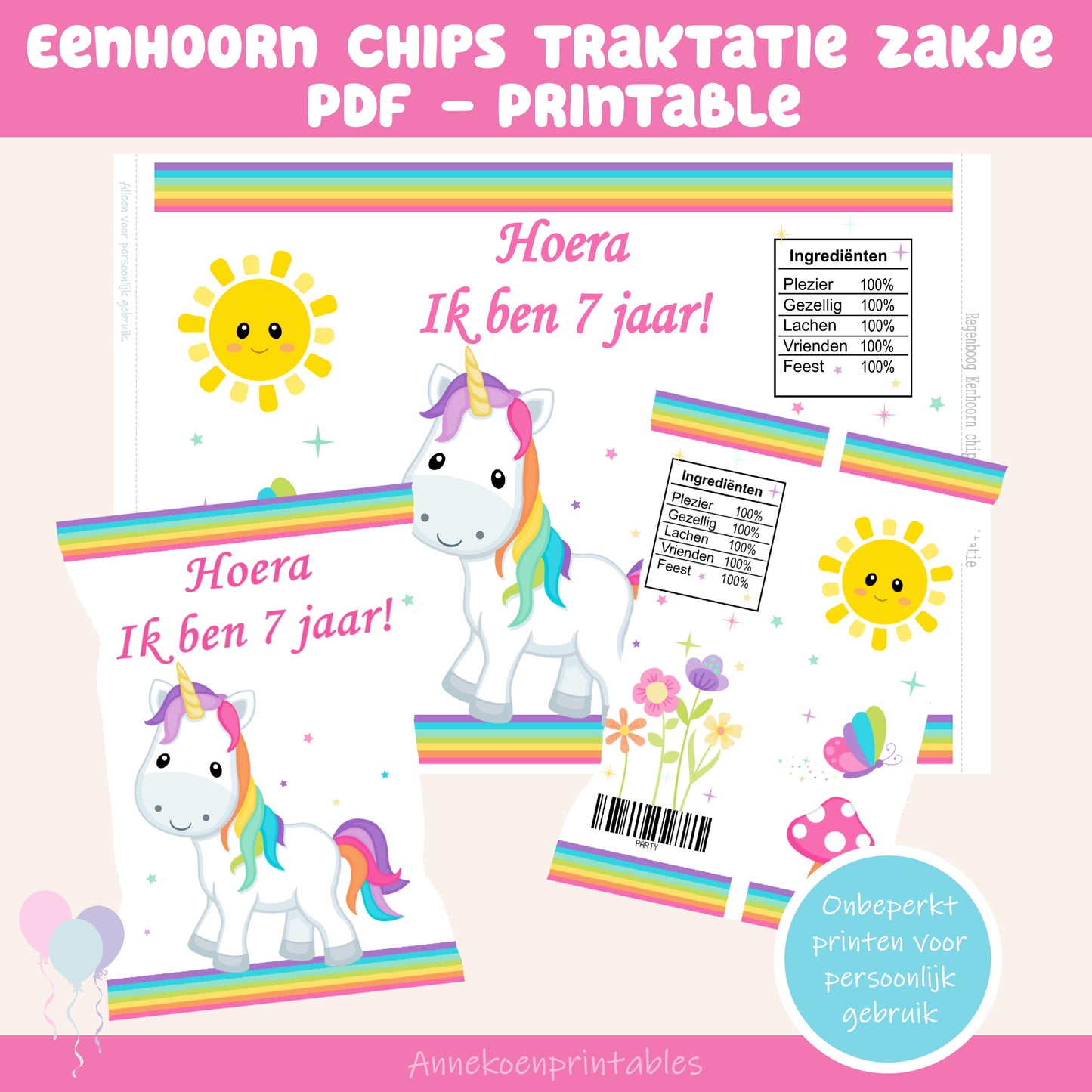 Eenhoorn chips traktatie zakje 7 jaar