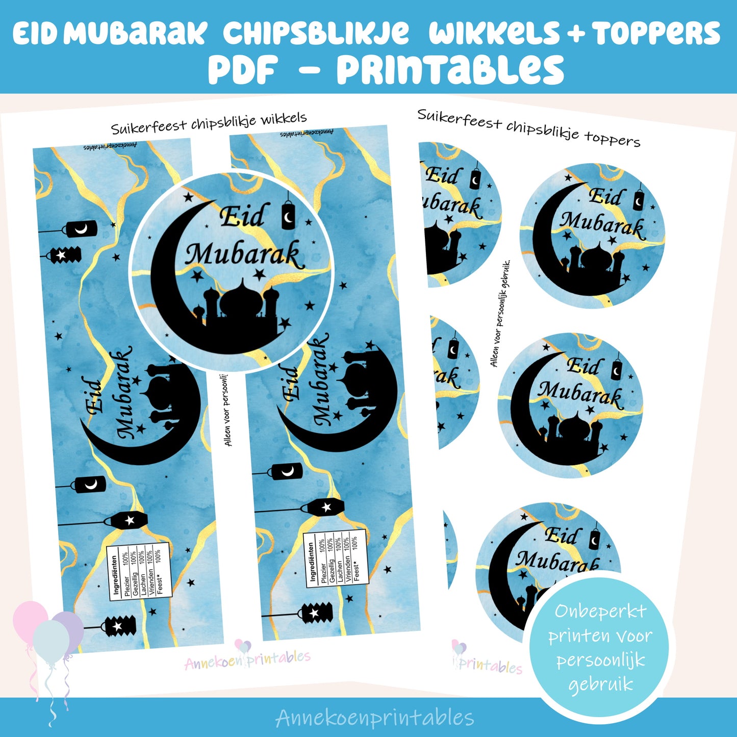 Eid Mubarak chipsblikje wikkels en toppers