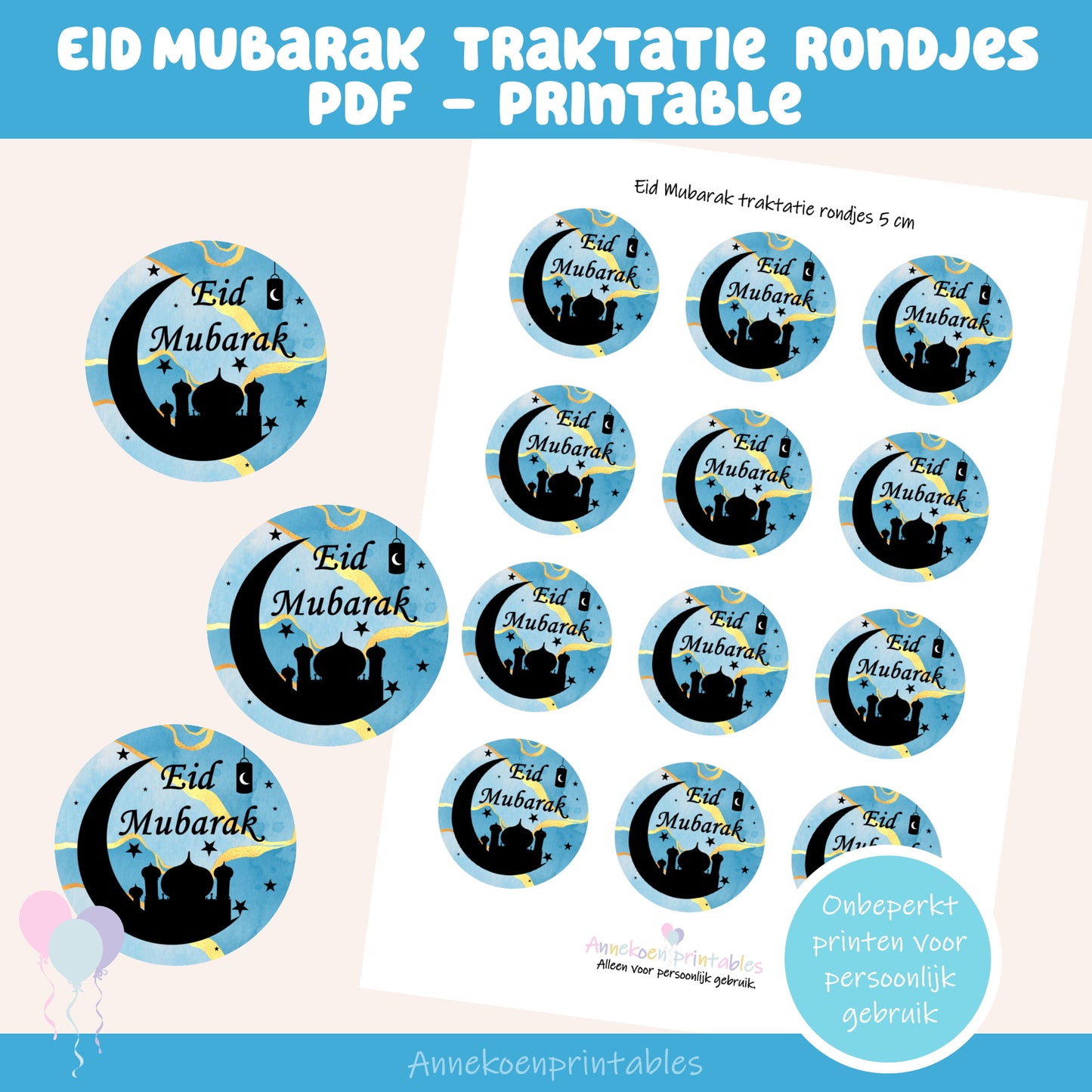 Eid Mubarak traktatie rondjes 5 cm