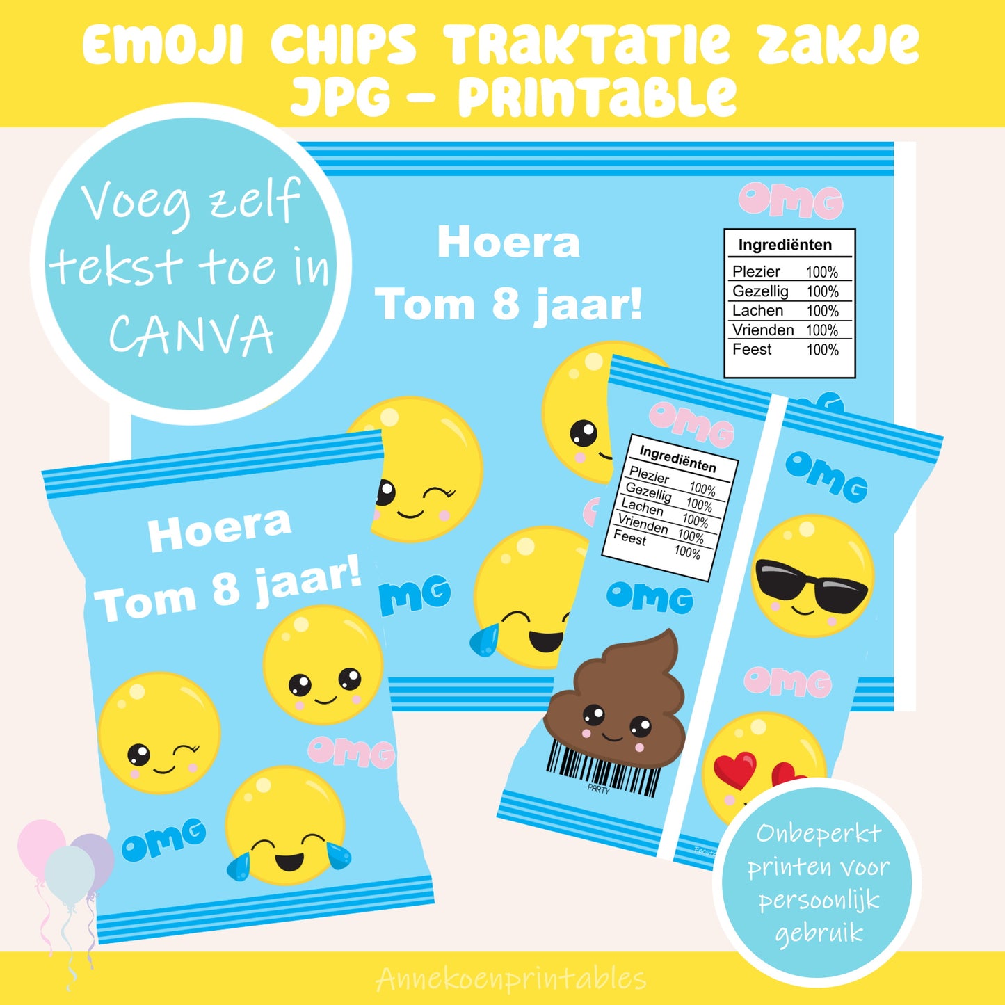 Emoji chips traktatie zakje