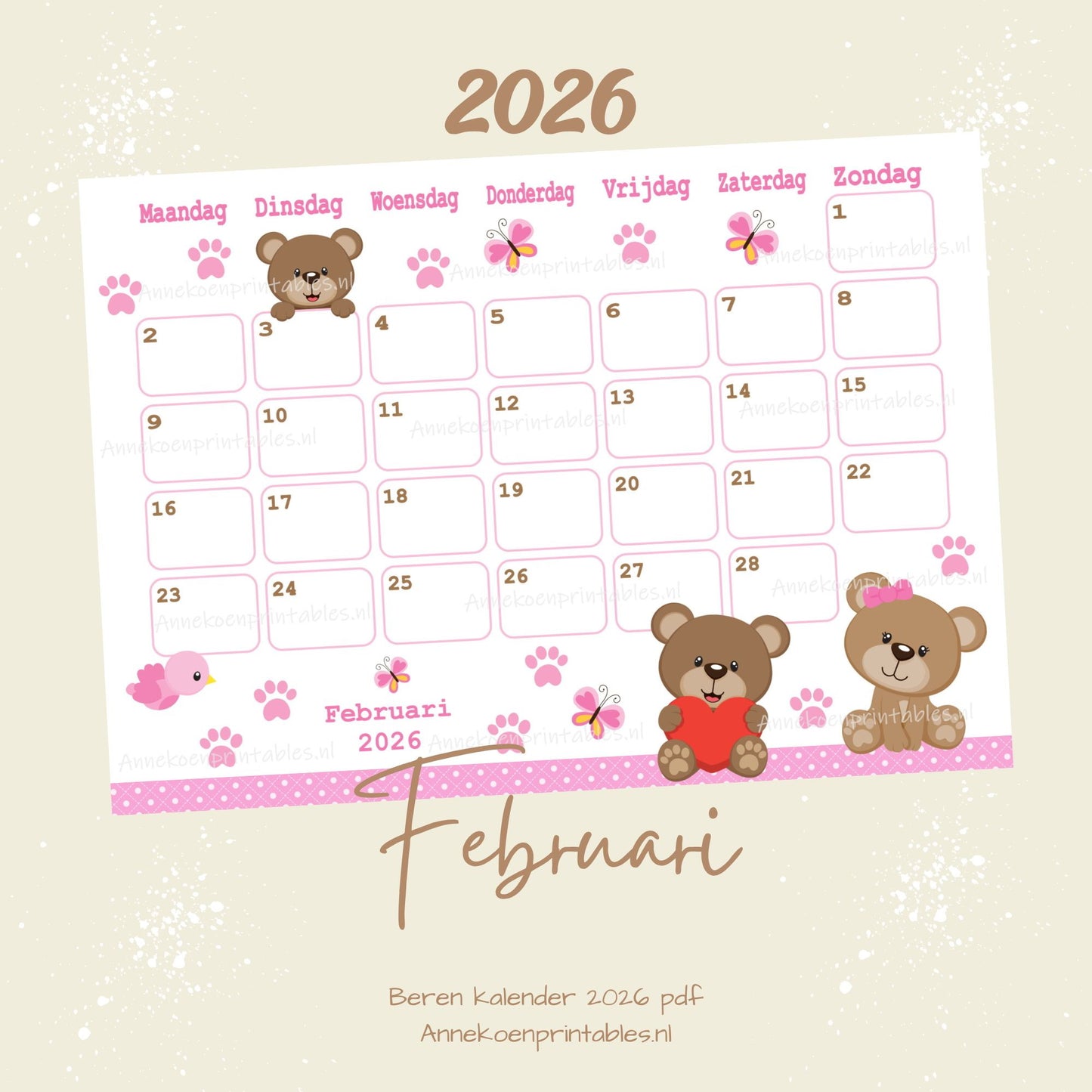 Februari kalender Valentijn serie Beren 2026
