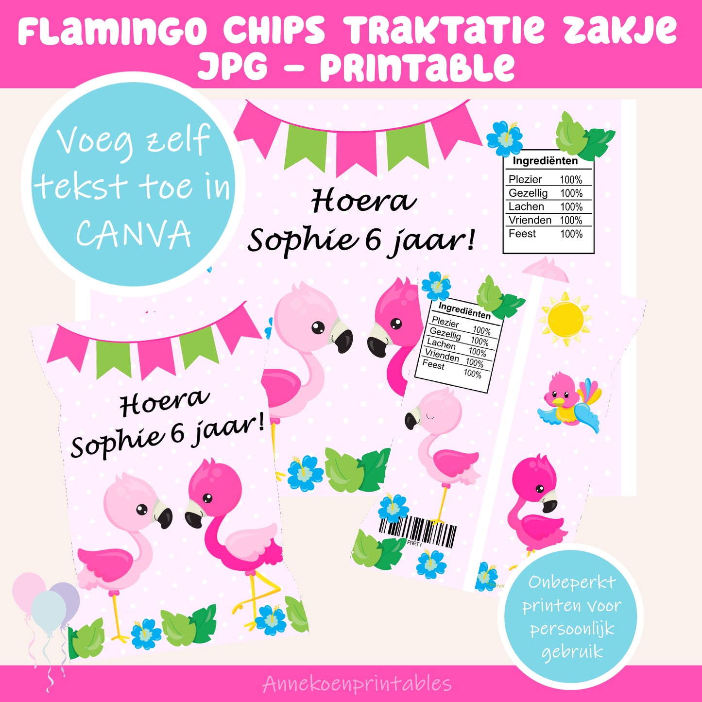Flamingo chips traktatie zakje