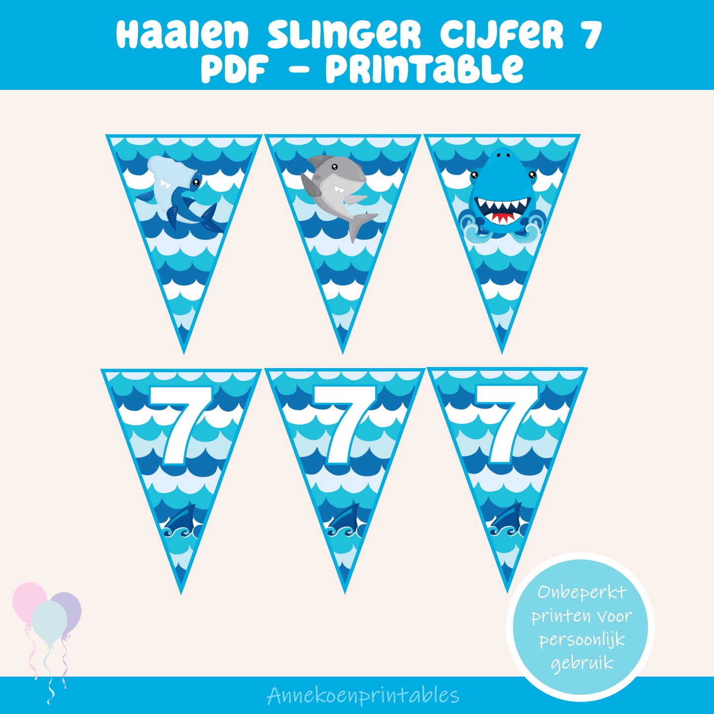 Haaien traktatie slinger cijfer 7