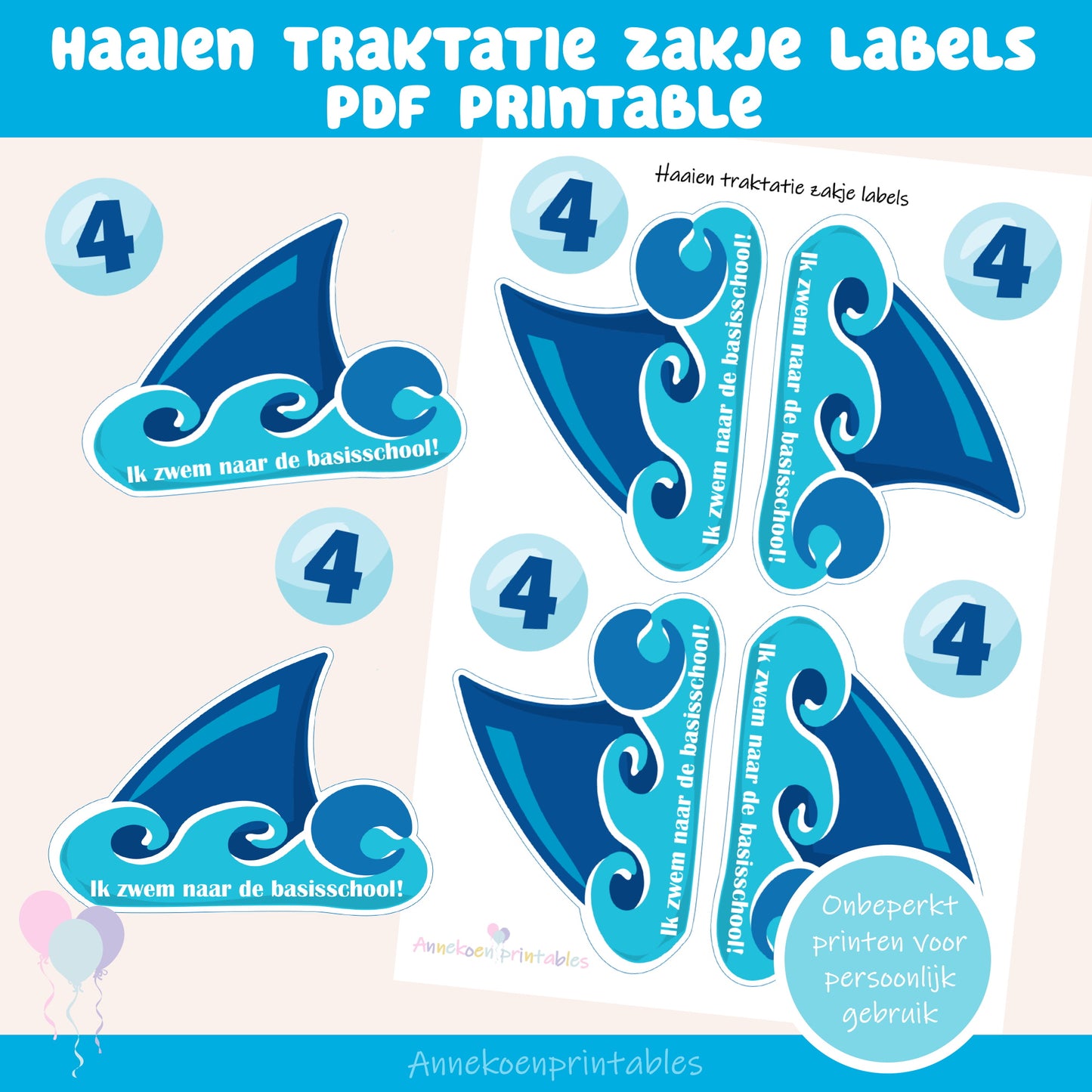 Haaien traktatie zakje label