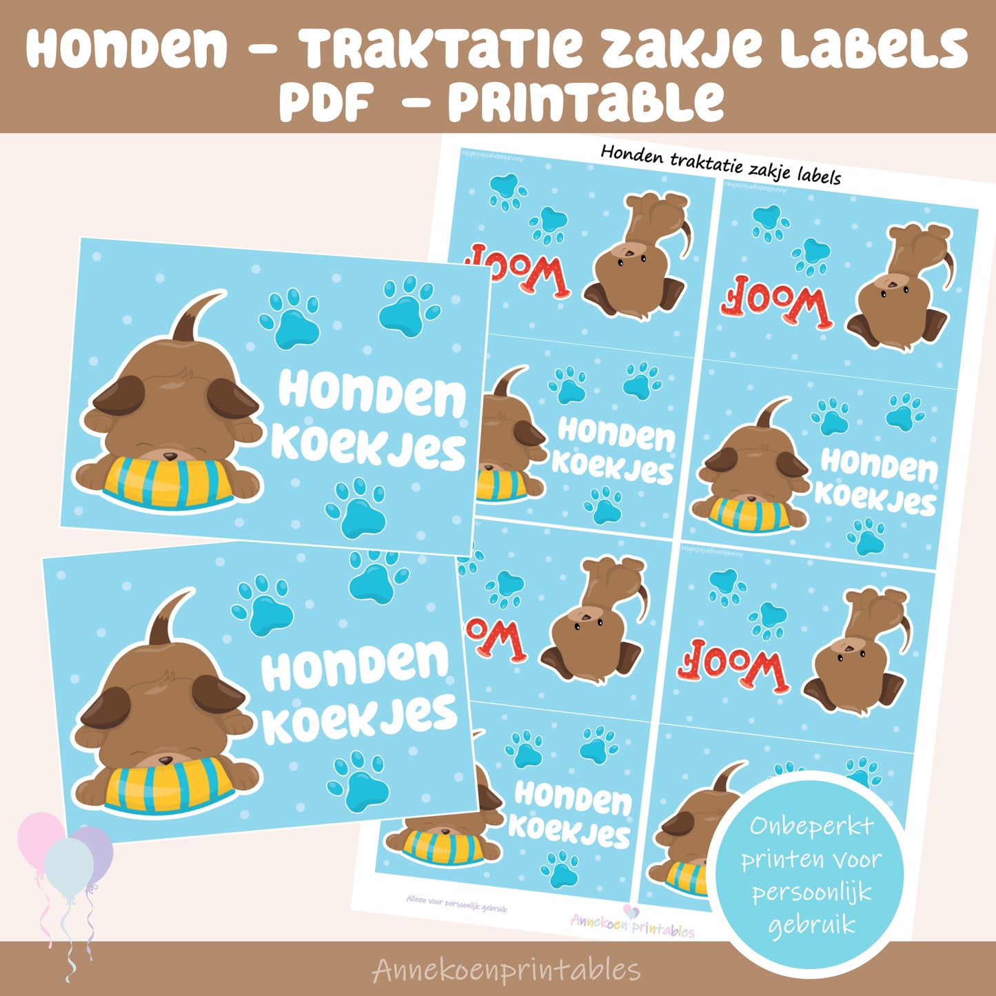 Honden koekjes traktatie zakje label