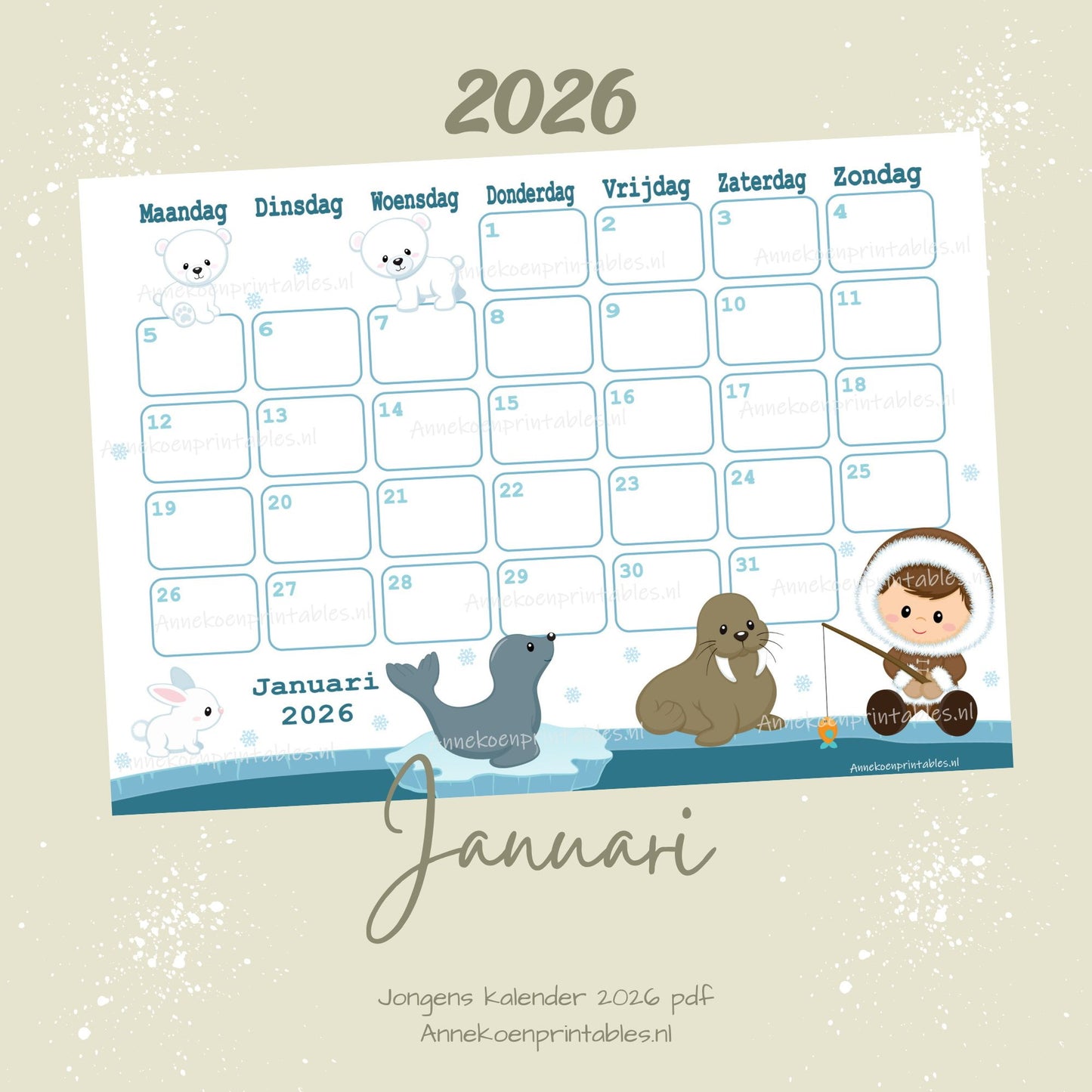 Januari kalender Winter serie Jongens 2025 - 2026