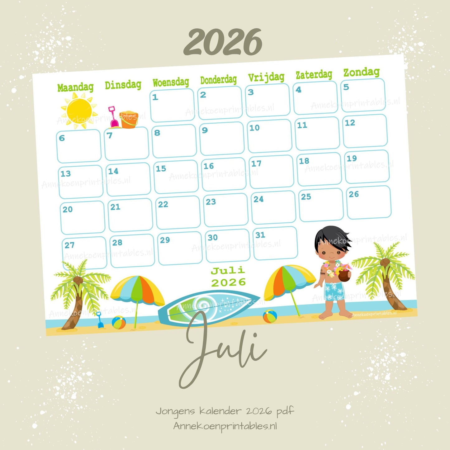 Juli kalender Strand serie Jongens 2026