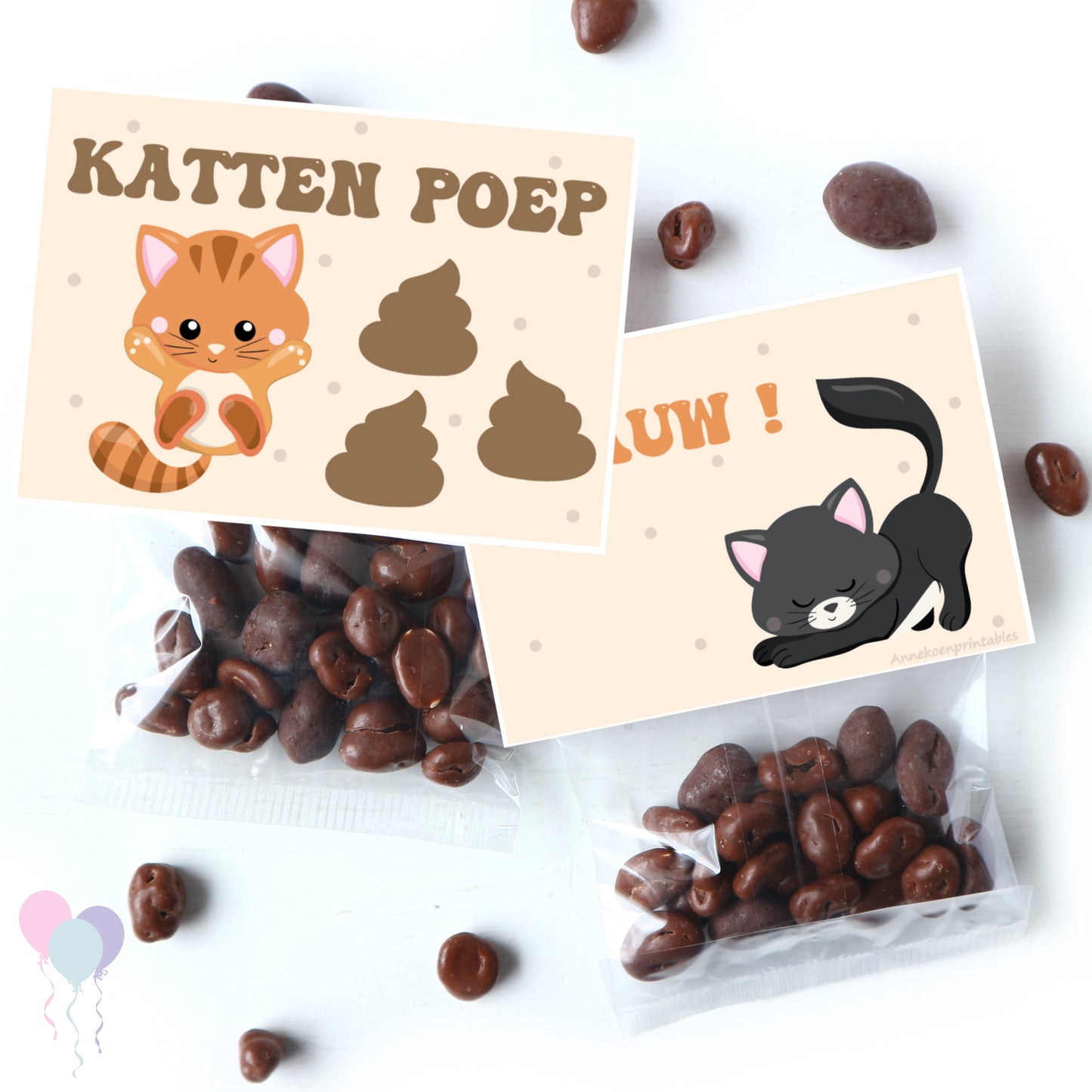 Katten poep traktatie zakje label