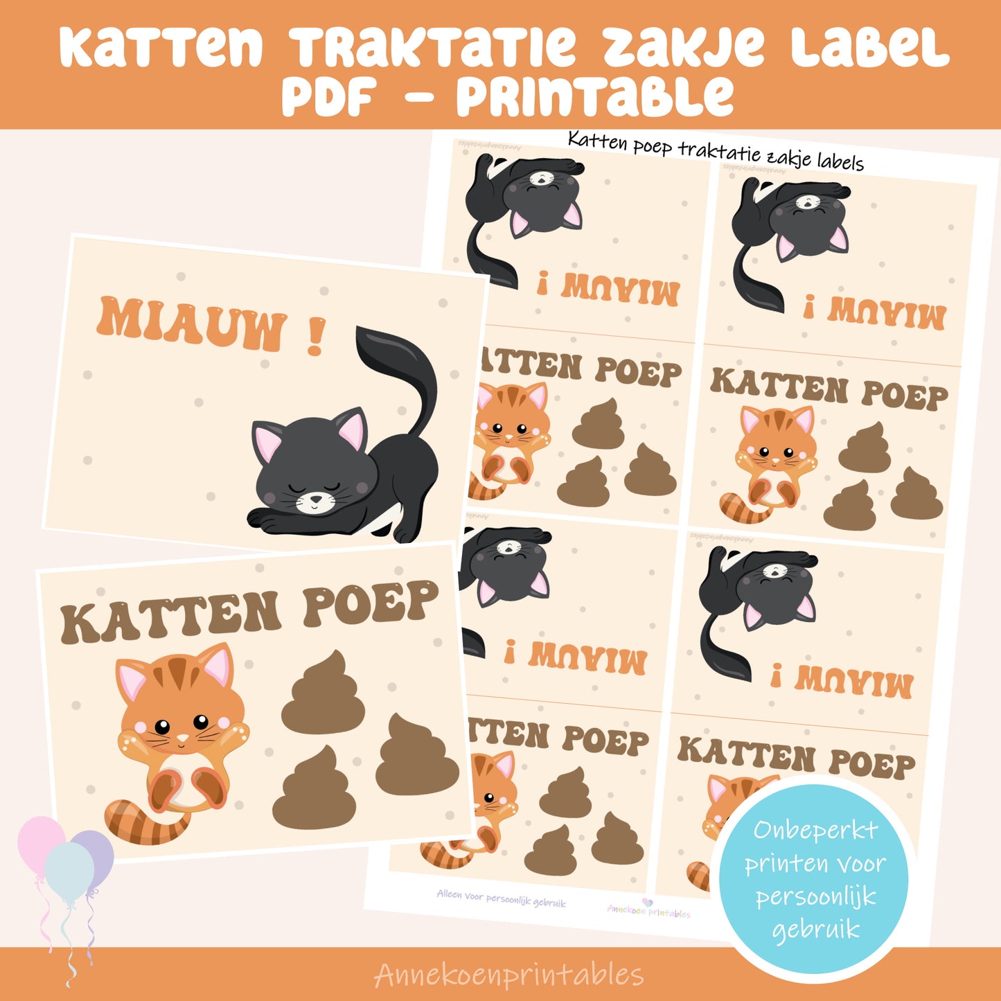 Katten poep traktatie zakje label