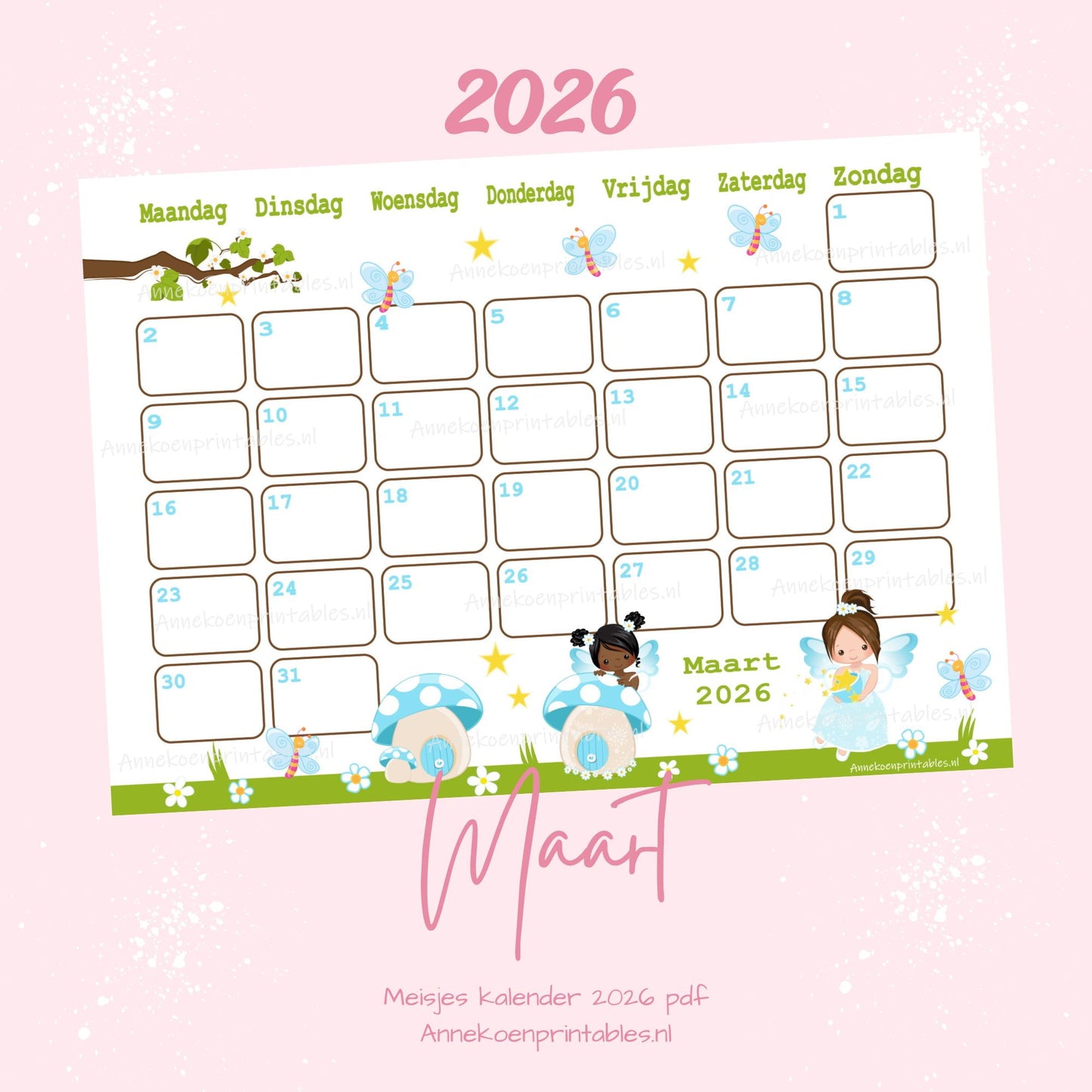 Maart kalender Elfjes serie Meisjes 2026