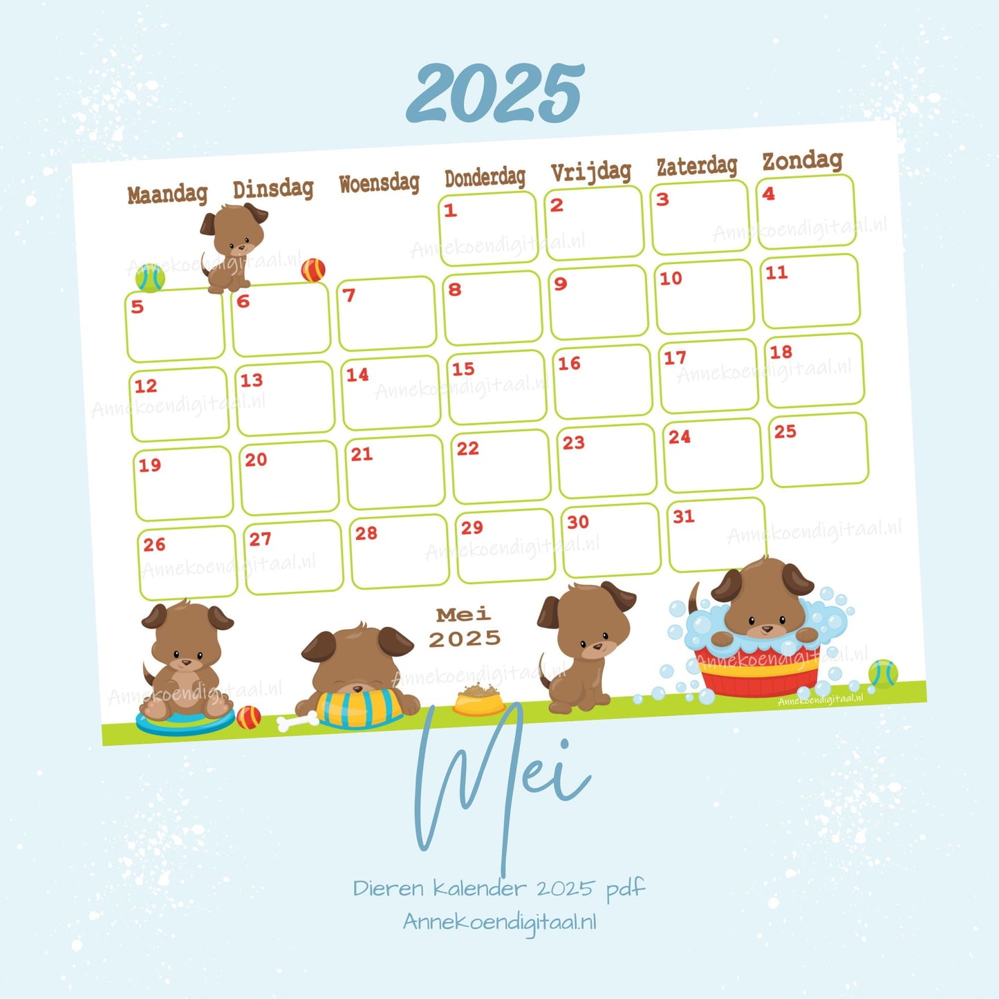 Mei kalender Hondjes serie Dieren 2025