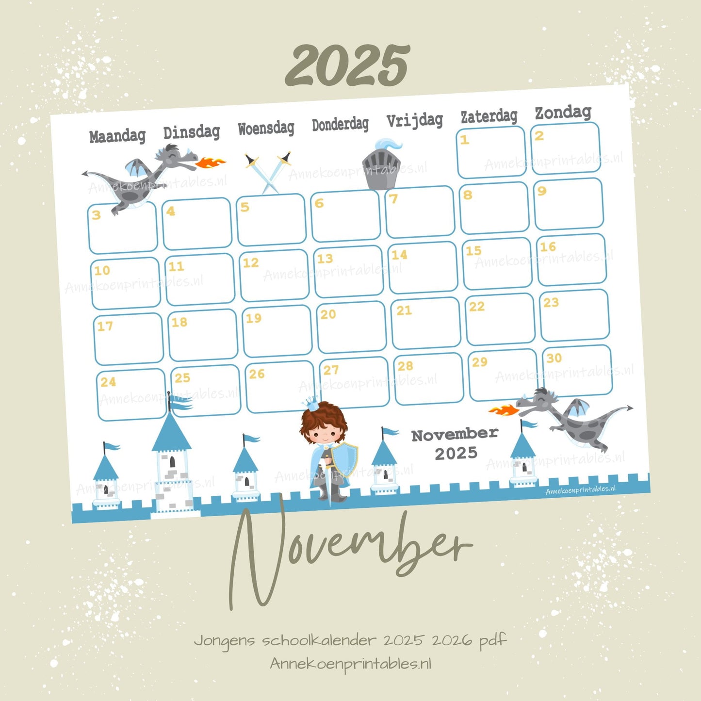 November kalender Ridder serie Jongens 2025 - 2026