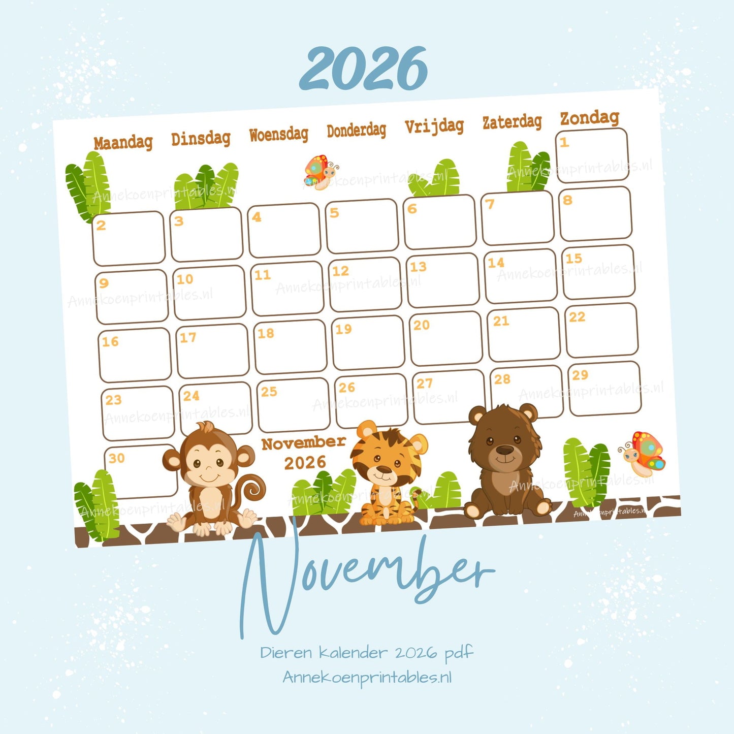 November kalender Safari serie Dieren 2026