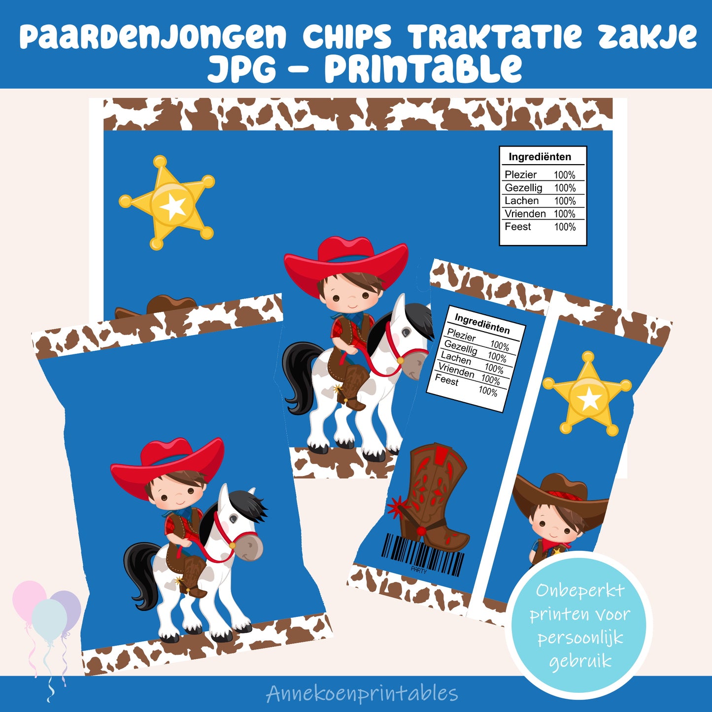 Paardenjongen chips traktatie zakje bruin haar