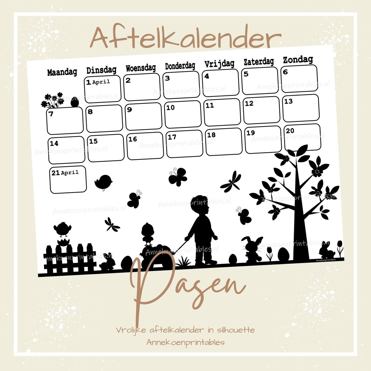 Pasen aftelkalender 2025 silhouette