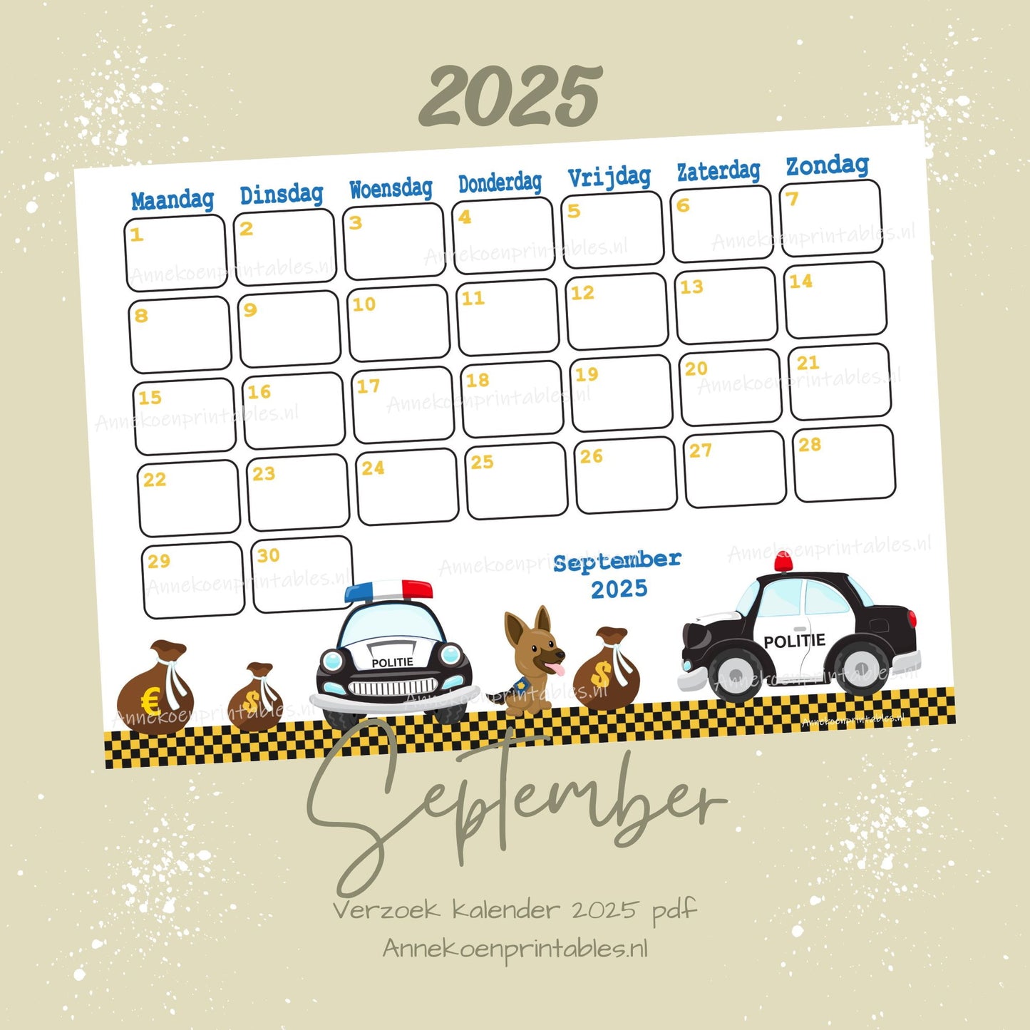 September kalender Politie serie Verzoek 2025