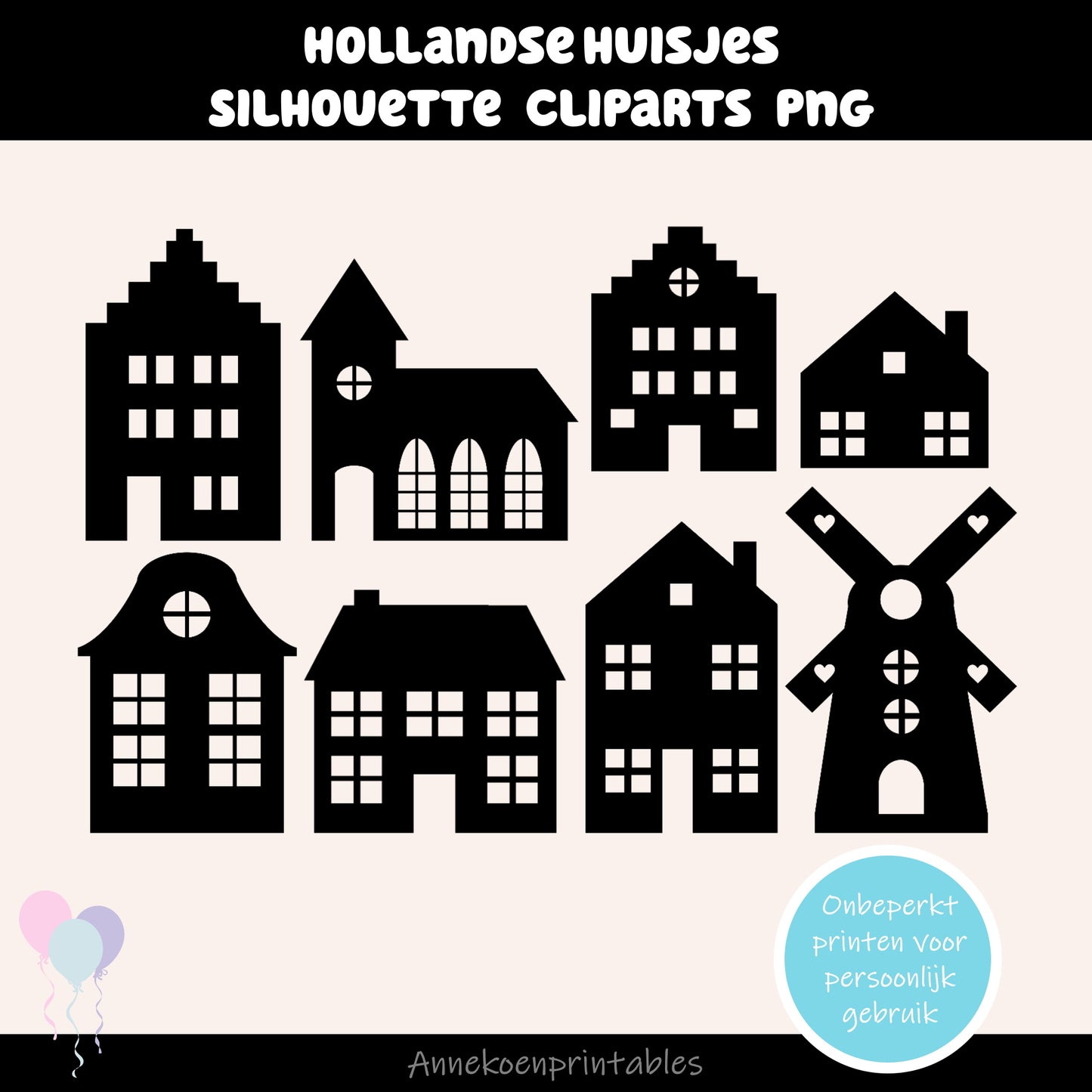 Hollandse huisjes silhouette plaatjes