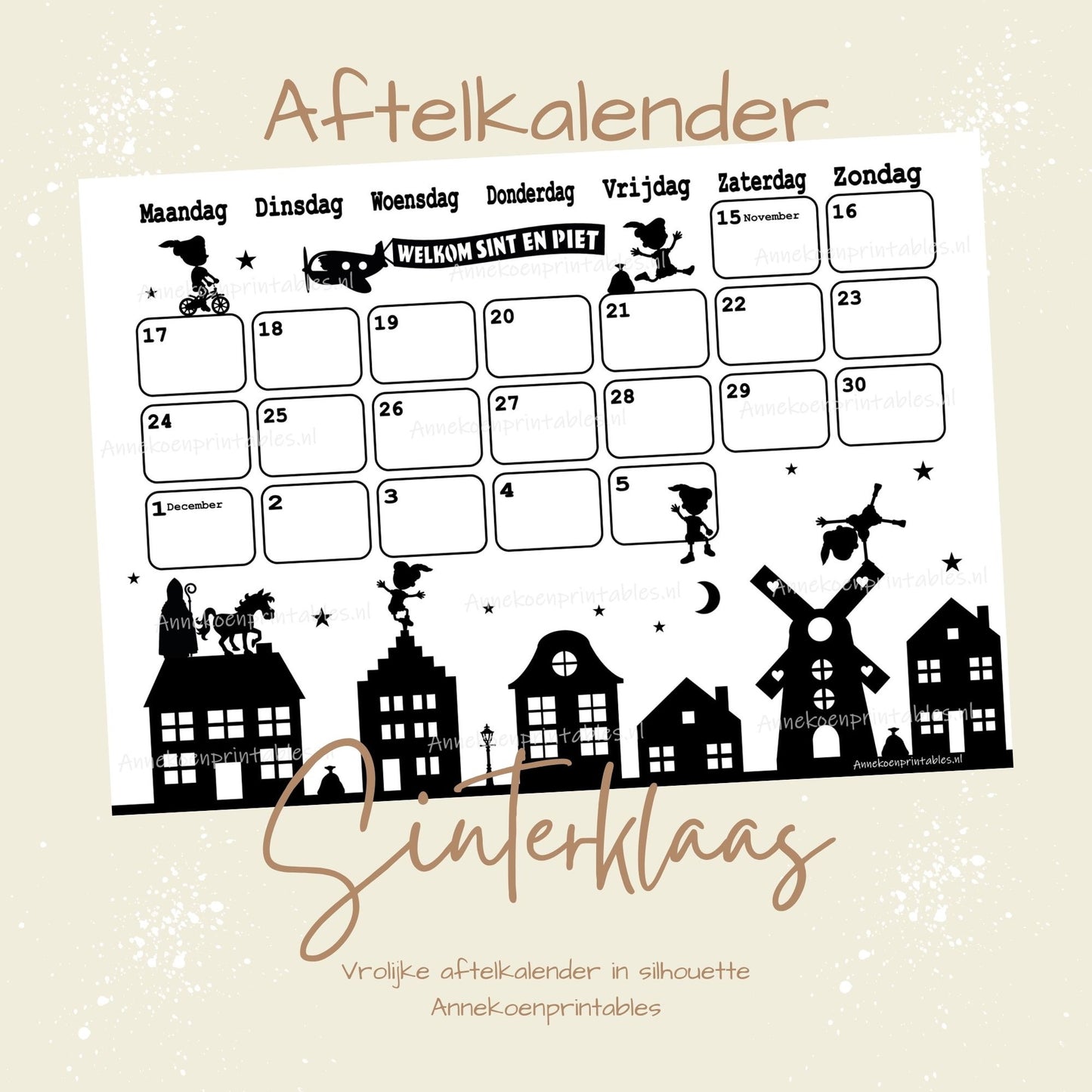 Sinterklaas aftelkalender 2025 Hollandse huisjes