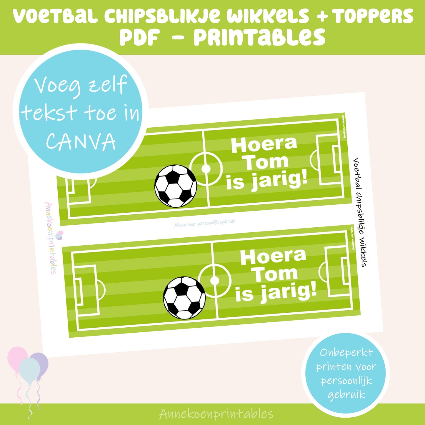 Voetbal chipsblikje wikkels en toppers cijfer 5