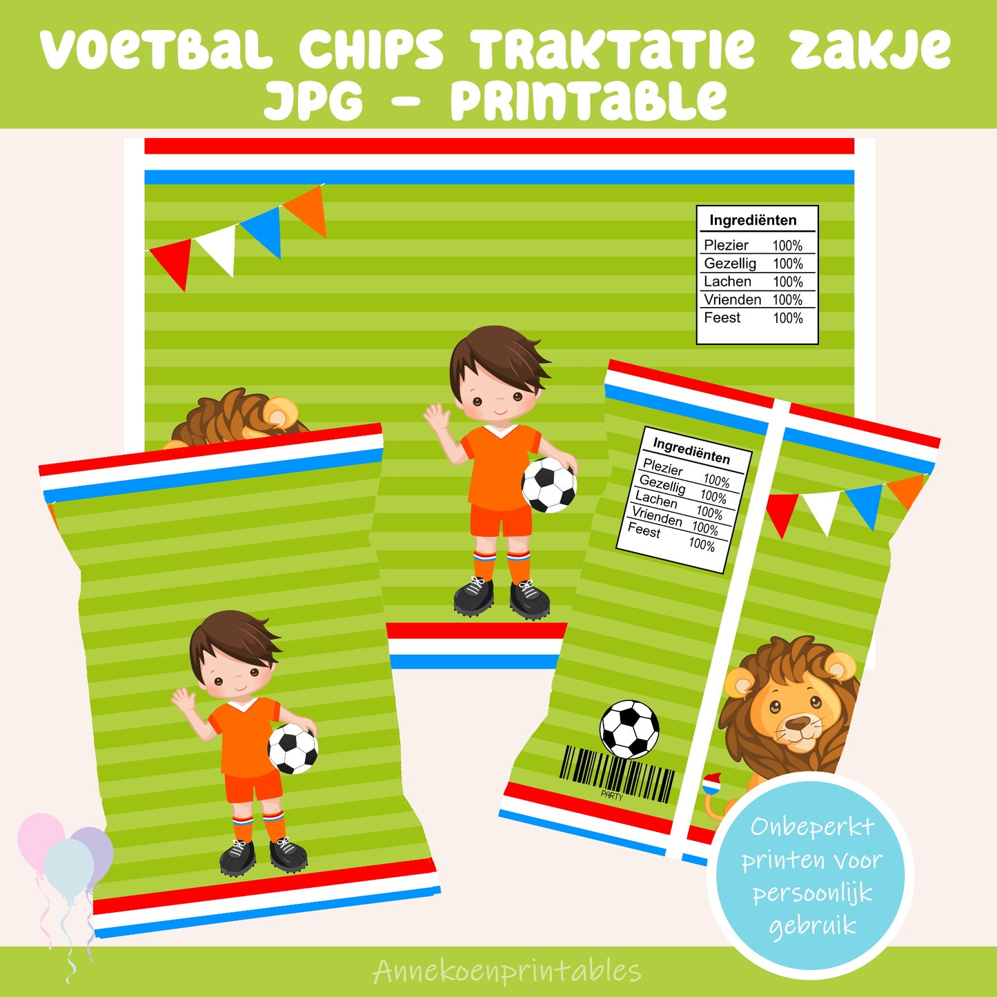 Voetbal chips traktatie zakje jongen bruin haar