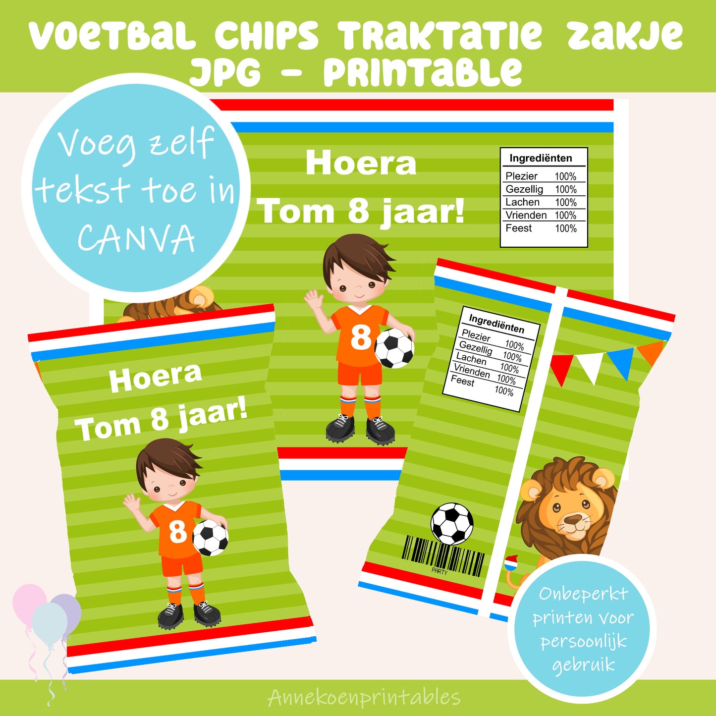 Voetbal chips traktatie zakje jongen bruin haar