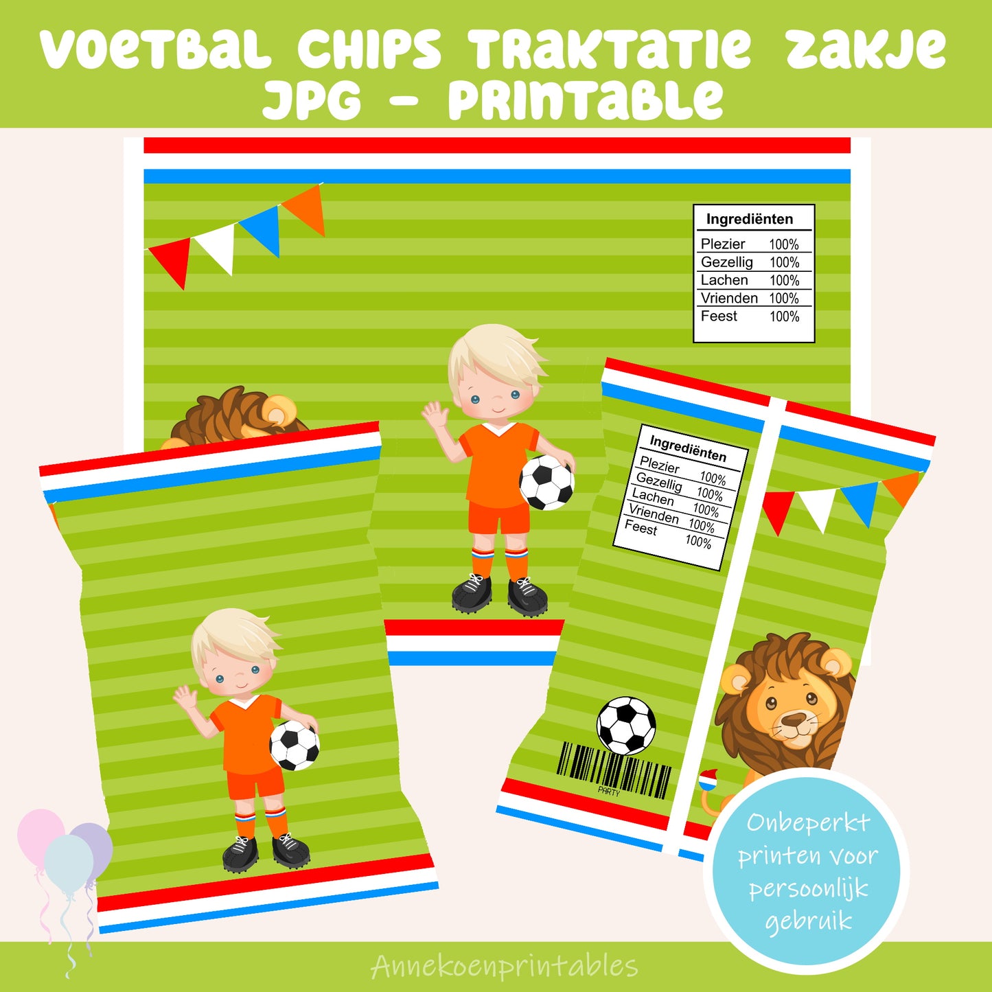 Voetbal chips traktatie zakje jongen blond haar
