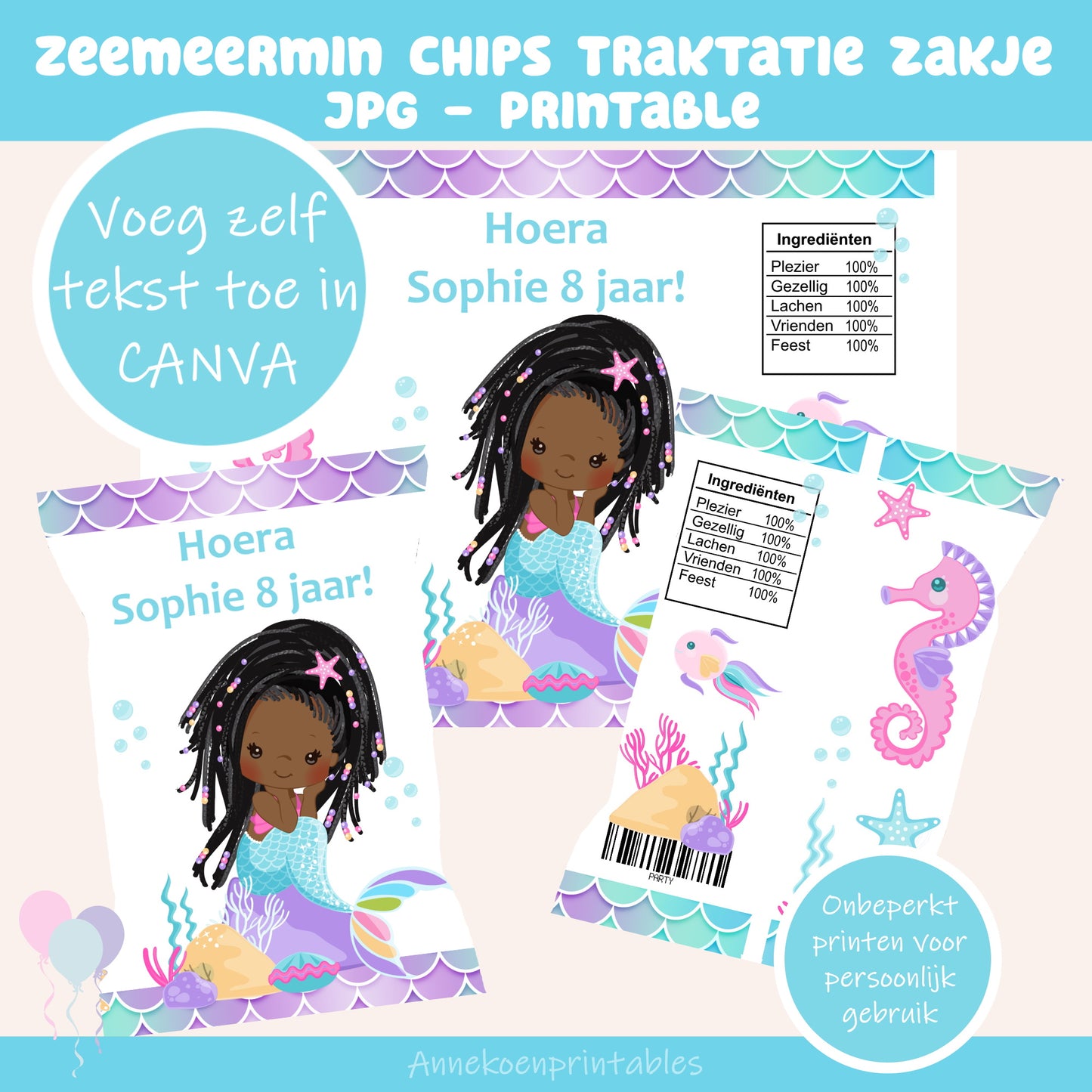 Zeemeermin chips traktatie zakje
