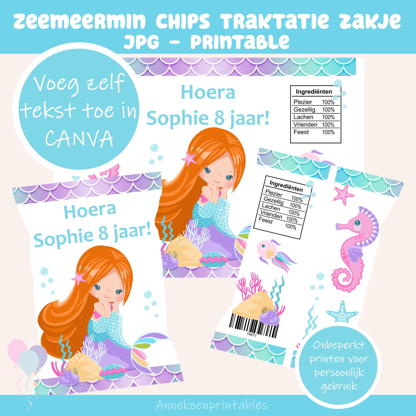 Zeemeermin chips traktatie zakje