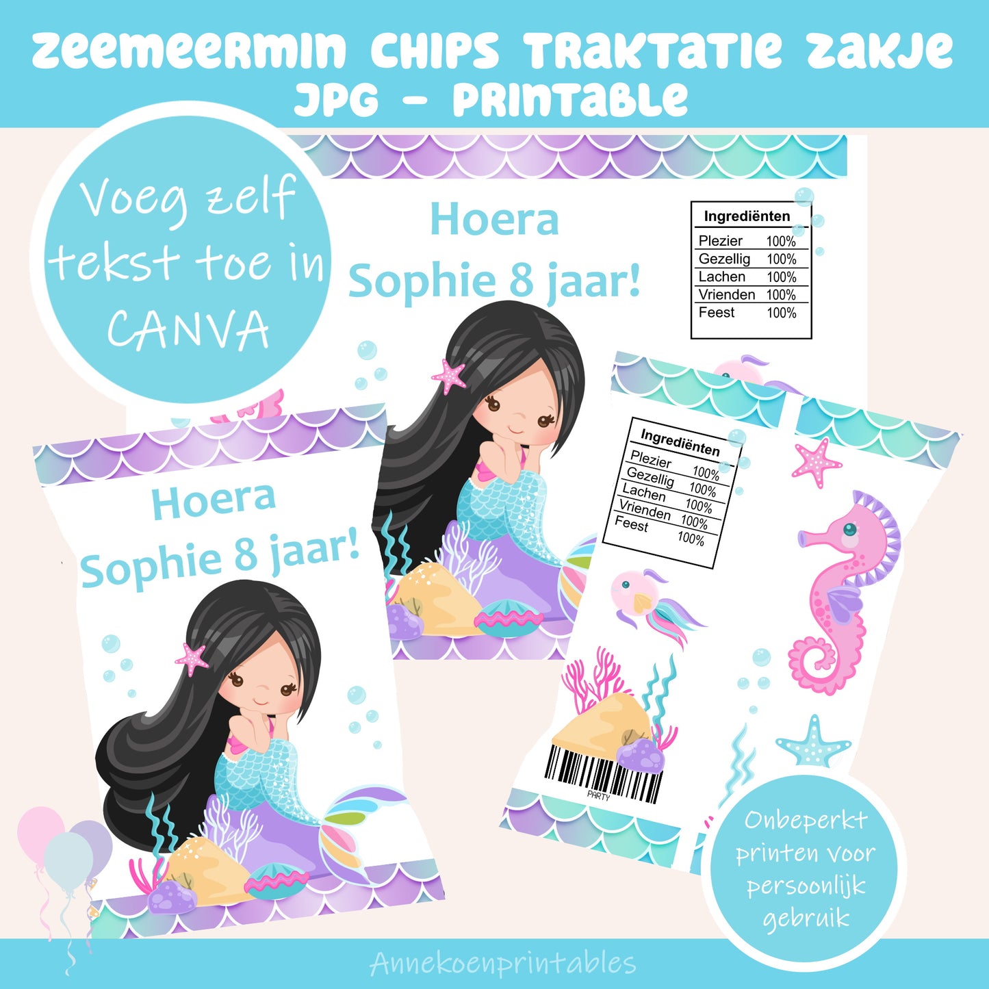 Zeemeermin chips traktatie zakje