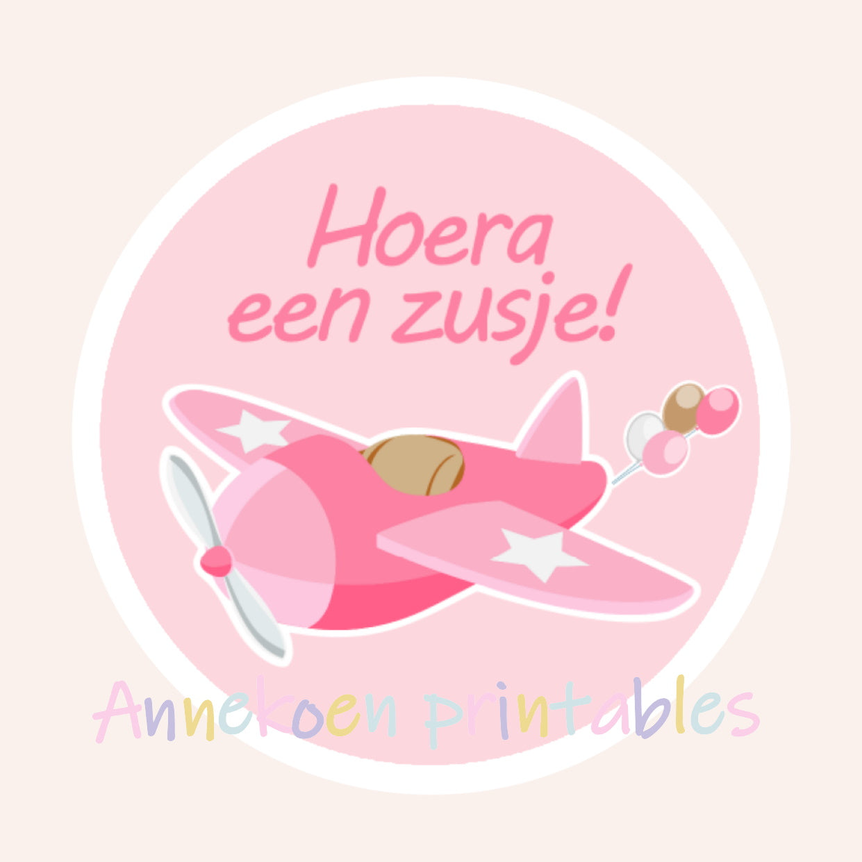 Zusje traktatie rondjes roze vliegtuig 4 cm