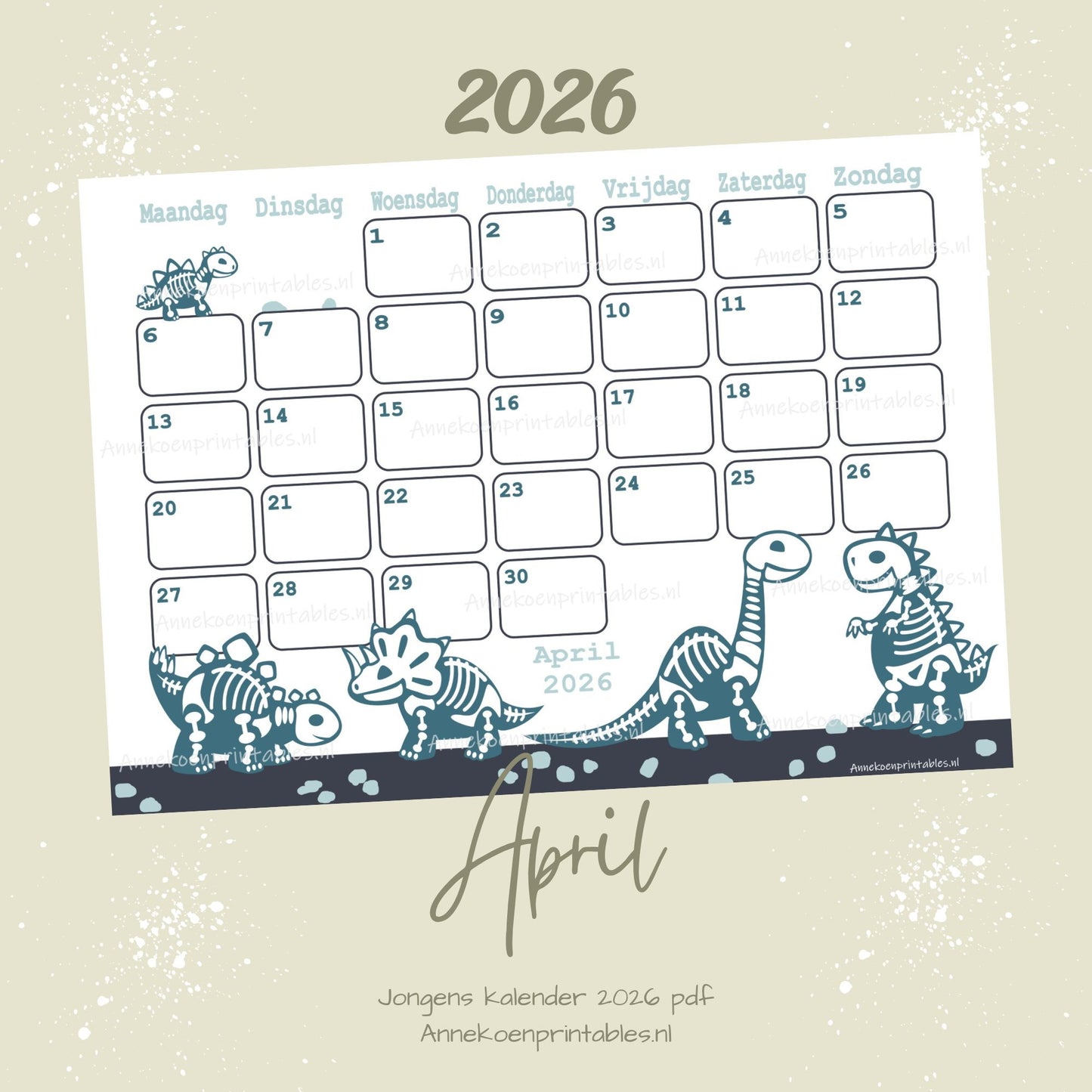 April kalender Dino skelet serie Jongens 2026