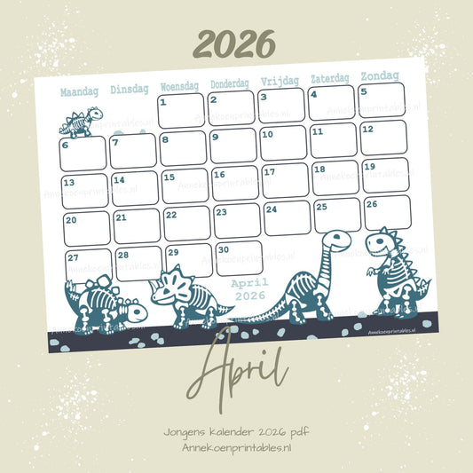 April kalender Dino skelet serie Jongens 2026