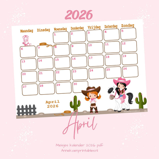 April kalender Paarden serie Meisjes 2026