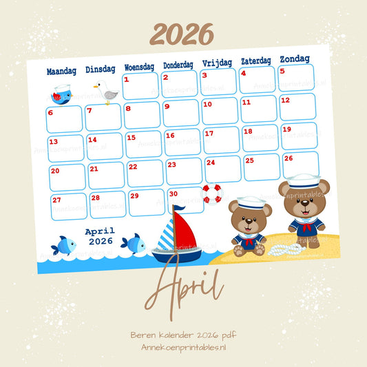 April kalender Matrozen serie Beren 2026