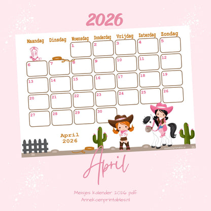 Kalender 2026 serie Meisjes