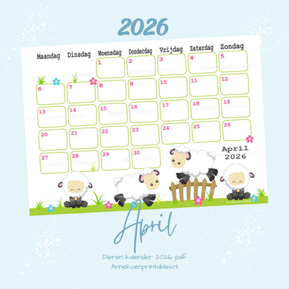 Kalender 2026 serie Dieren