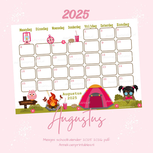 Augustus kalender Camping serie Meisjes 2025 - 2026