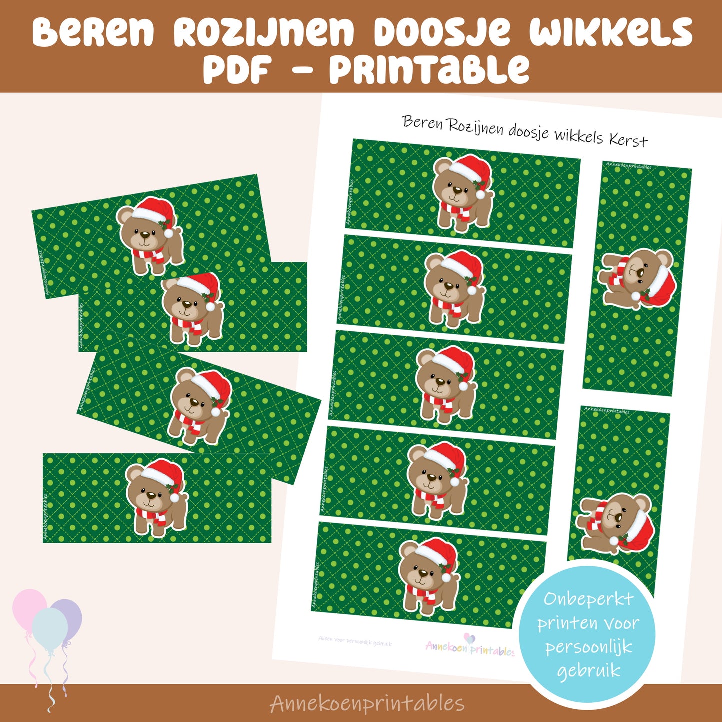 Beren Rozijnen doosje wikkels Kerst