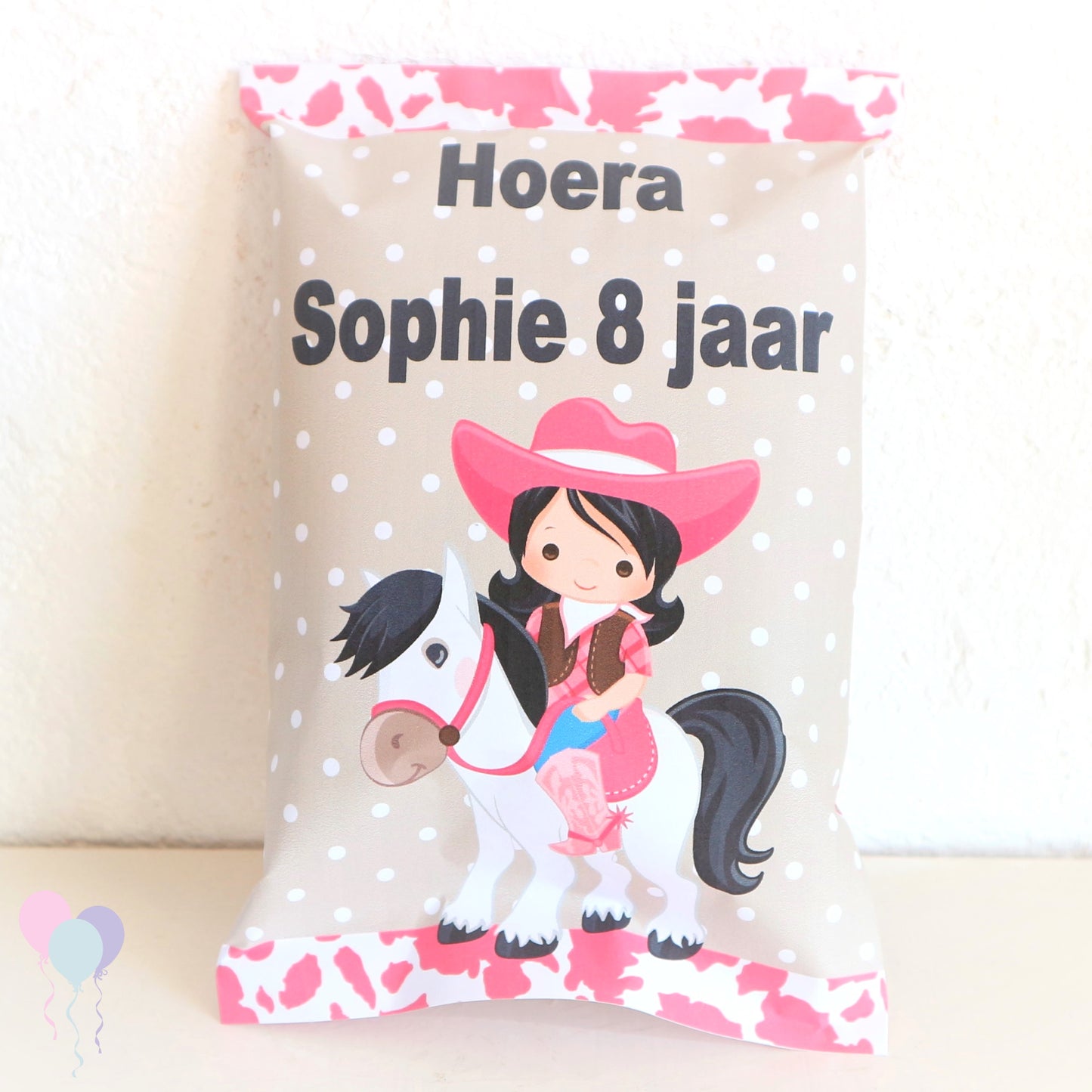 Paardenmeisje chips traktatie zakje zwart haar