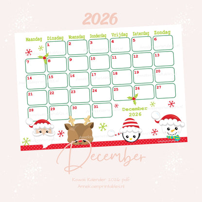 Kalender 2026 serie Kawaii
