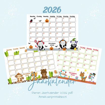 Kalender 2026 serie Dieren